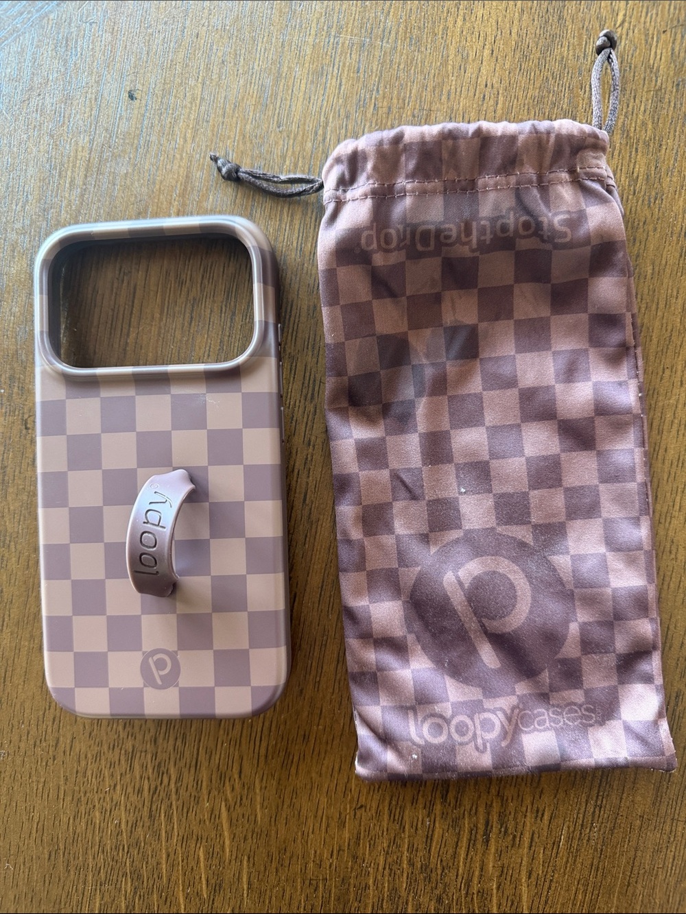 Loopy Case Cocoa Checkered Phone Case with Matching Pouch